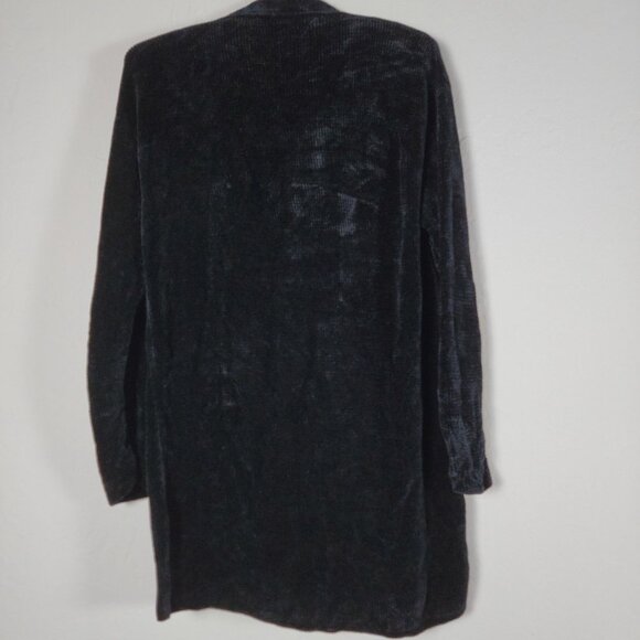 Margaret OLeary Black Chenille Long Cardigan Jacket With Red Trim & Frog Closure - Picture 2 of 7